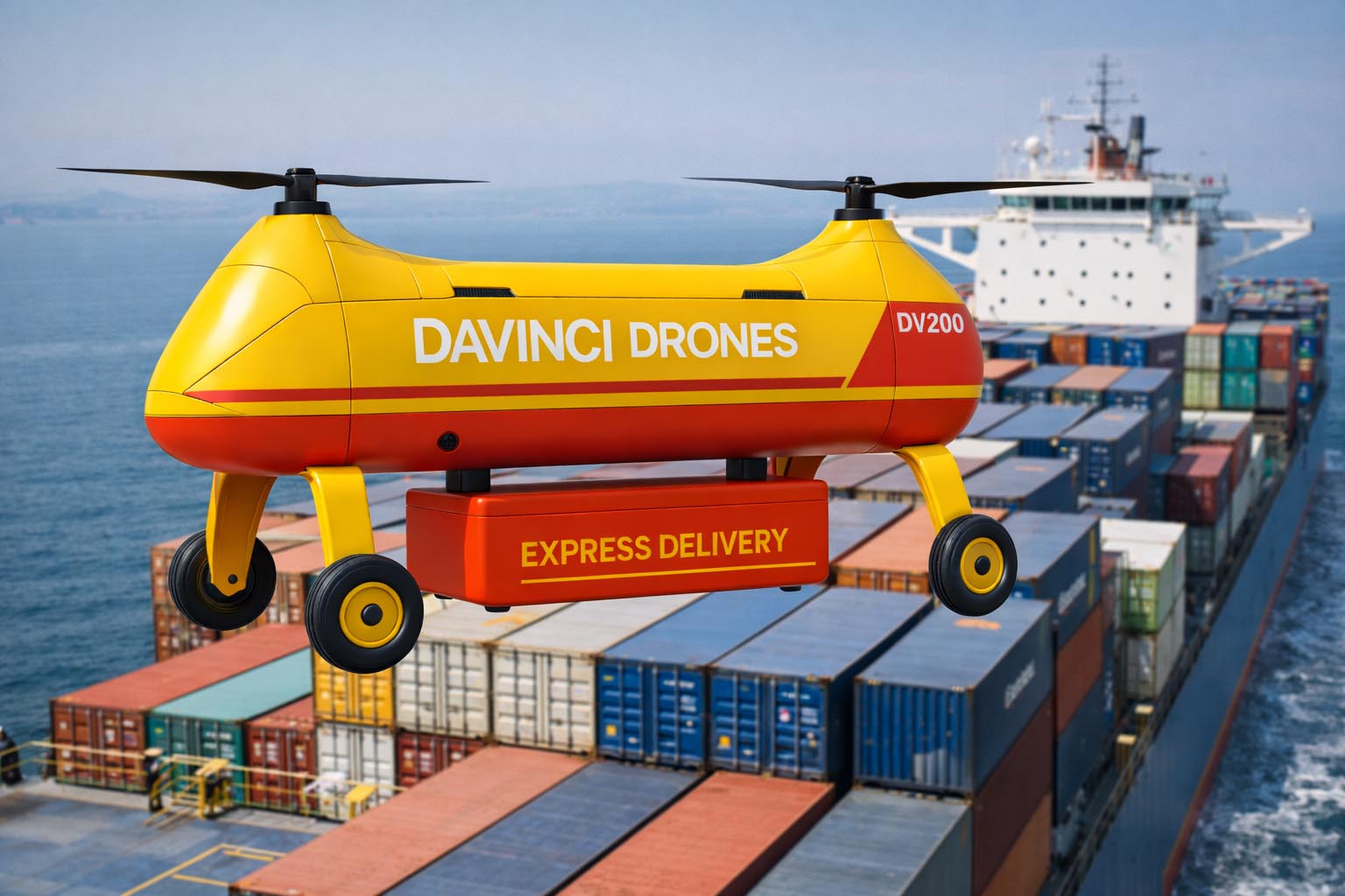 DaVinci cargo drone moving logistics payloads across remote terrain.